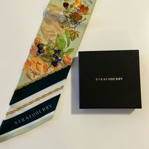 Strathberry - Silk Neck Scarf, Woodland Print Sage Mix
